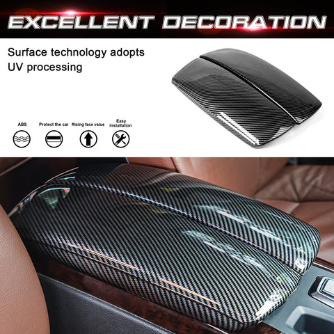 Xotic Tech Carbon Fiber Color Car Interior Center Armrest Box Cover, Console Storage Box Trim Protect Covers Compatible with BMW X5 E70 2007-2013 X6 E71 2008-2014