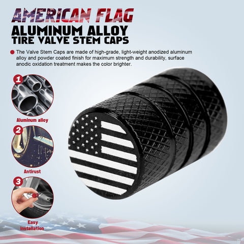 4pcs American Flag Tire Valve Stem Cover Caps Anodized Aluminum Alloy, Corrosion Resistant Leak-Proof Wheel Valve Cap Set, Universal for Cars Trucks Motorcycles SUVs