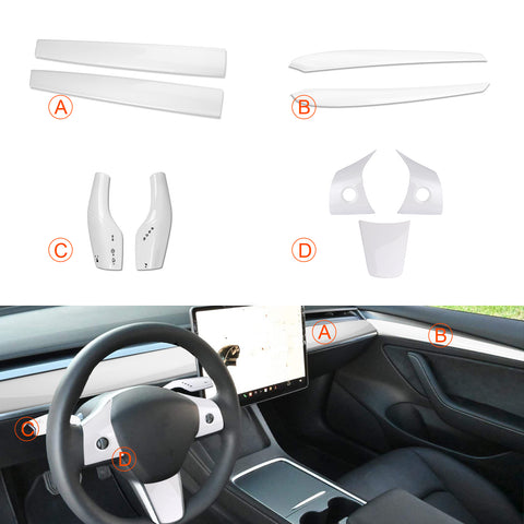 White Center Console Steering Paddle Shifter Door Panel Trim For Model Y 2021-23