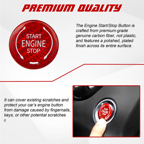 x xotic tech Real Carbon Fiber Push Start Button Trim, Engine Start Stop Button Ignition Button Cover Compatible with Cadillac XT4 2019+ XT6 CT5 2020+ or Corvette C8 2020 2021 2022 2023 2024 2025