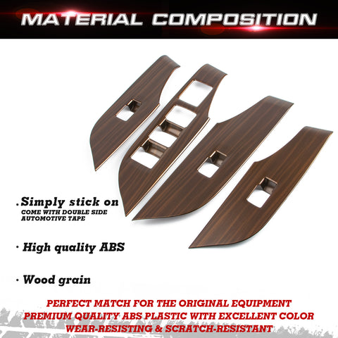 4PCS Wood Grain Door Window Switch Molding Panel Cover For Toyota RAV4 2019-2024