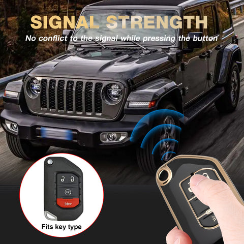 Green TPU Full Cover Folding Remote Key Fob Cover For Jeep Wrangler JLU 2018-22