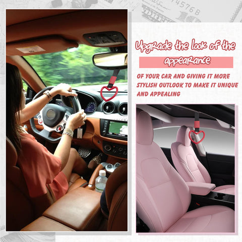 Xotic Tech 2 Pieces JDM Heart Shaped Car Handle Straps, Rear Bumper Warning Loops Heart-Shaped Ring for Cars, SUV, Subway, Bus Interior Exterior Decoration