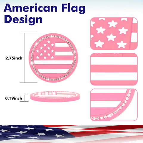 2.75" Flexible PVC Rhinestone Cup Coasters Patriotic Decoration For Men Women
