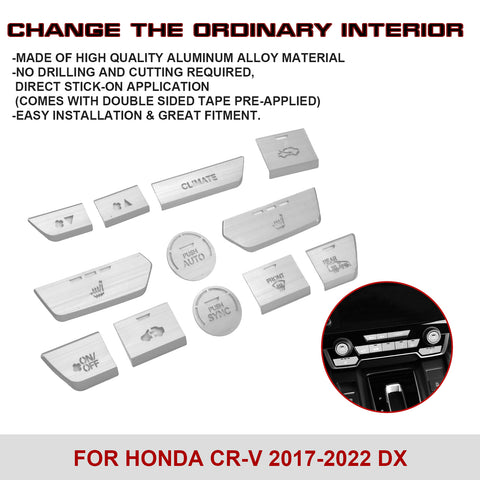 x xotic tech 12pcs Center Console AC Button Switch Patch Cover Trims, Silver Aluminum Alloy, Compatible with Honda CR-V DX 2017-2022