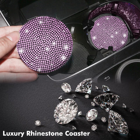 2pcs Cute Bling Car Cup Holder Coaster with Rhinestone Auto Interior Accessories