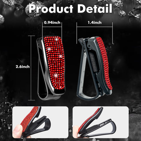 2PCS Universal Car Sun Visor Glasses Clip Rhinestone Sunglasses Cards Holder
