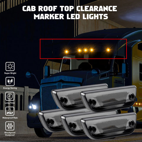 Clear Lens Chrome Amber LED Roof Clearance Marker Lights Assemblies 5pcs 888-5128 For Kenworth T680 T770 T880 Peterbilt 569