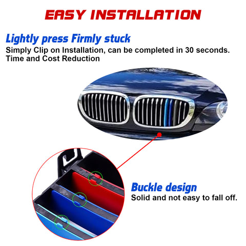 Tri-Colored Front Kidney Grille Strips Clip Cover For BMW 3 Series E46 2004-2006