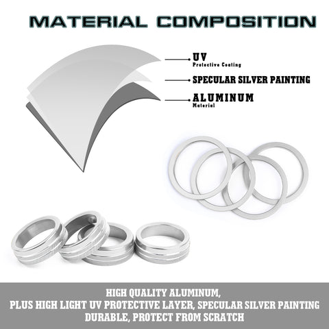 Silver AC Knob Control + Air Vent Outlet Ring Combo Trim For Toyota Tacoma 2016+