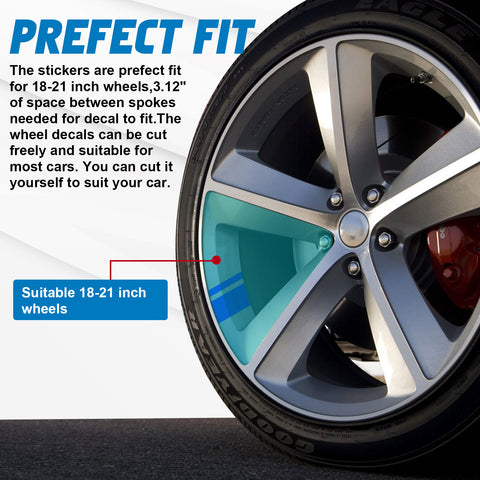 6Pcs Blue Car Reflective Sporty Racing Style Tire Rim Stickers For 18-21 Inch Wheels