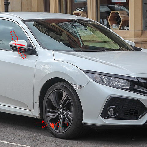 Auto Universal Fit Racing Style 4Pcs Front Hood Fender Double Hash Stripe Stickers + 6Pcs Reflective Wheels Rim Safety Warning Stickers+ 4Pcs Rearview Mirror Slash Mark Decals Set