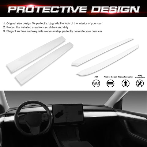 Set Gloss White Dashboard + Door Panel Trim For Tesla Model 3 2021-2023 & Model Y 2020-up