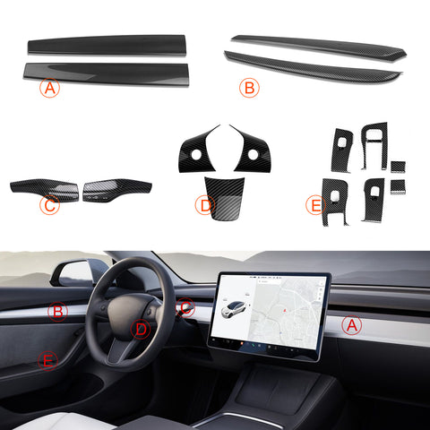 Set Console Stripe Door Window Switch Steering Paddle Shifter Trim For Model 3 Y
