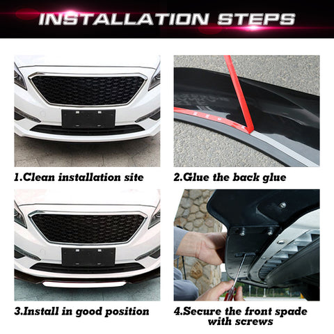 Front Bumper Lip Chin Spoiler+ 2.2M Side Skirt Winglets Diffusers+ Adjustable 10"-13" Support Rod Compatible with Honda Accord Civic or VW MK5 MK6 MK7 or Kia Optima, Glossy Black w/White