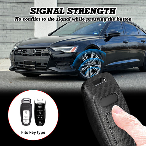 Xotic Tech Matte Black Carbon Fiber Pattern Hard Shell Key Fob Cover Case Compatible with Audi A3 A6 A7 A8 Q7 Q8 E-Tron S3 S6 RS6 RS7 S6 S7 SQ7 SQ8 3-Button Smart Keyless Entry Key Protector