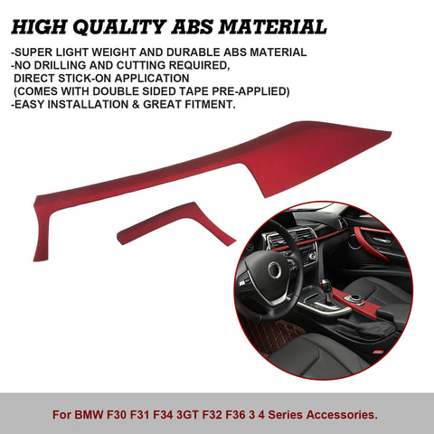 Xotic Tech Dashboard Center Console Stripe Cover Trim,Sporty Red Compatible with BMW F30 F31 F32 F33 F34 F36 3GT 3 4 Series F80 M3