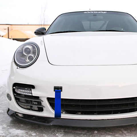 Blue / Black / Red JDM Style Tow Hole Adapter with Towing Strap for Porsche Panamera 970 Carrera 911 991