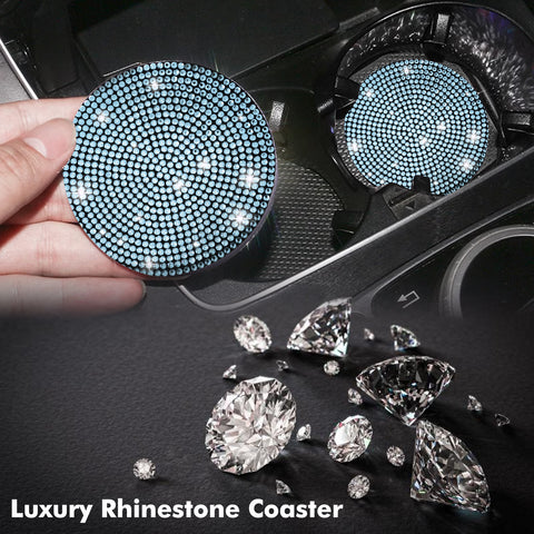 2pcs Cute Bling Car Cup Holder Coaster with Rhinestone Auto Interior Accessories