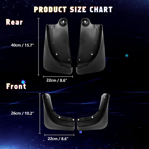 Front & Rear Full Set No Drill Mud Flaps Mudguard Fender For 2020-2024 Model Y