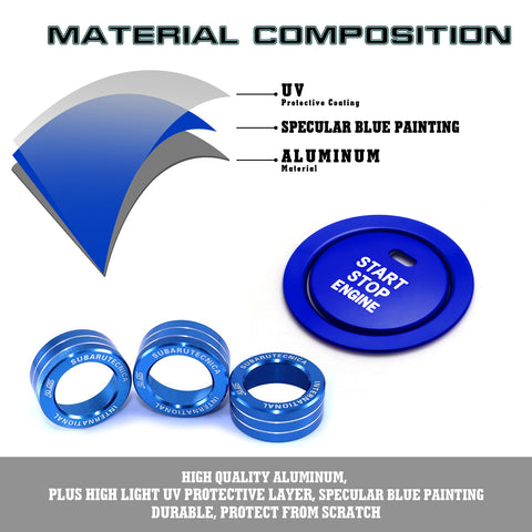 Blue Engine Start Push Button + AC Climate Knob Combo Trim For Toyota 86 2017-20