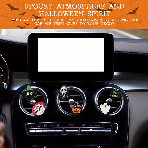 x xotic tech 6PCS Halloween Air Vent Clip Cute Pumpkin Ghost Witch Hat Spider Car Air Freshener Charm Dashboard Air Conditioning Outlet Clip Personalized Interior Decoration Accessories