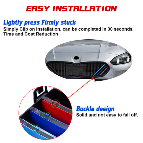Tri-Colored Front Kidney Grille Strips Clip Cover For BMW 1 2 Series F70 F74