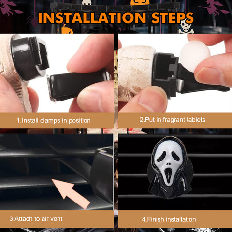 x xotic tech 6PCS Halloween Air Vent Clip Cute Pumpkin Ghost Witch Hat Spider Car Air Freshener Charm Dashboard Air Conditioning Outlet Clip Personalized Interior Decoration Accessories