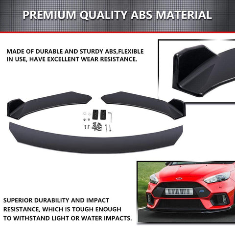 9Pcs Universal Fit Front Bumper Lip Chin Spoiler + Side Skirt Winglets Diffuser + Rear Bumper Canard Splitter Car Body Kits + Adjustable 10"-13" Support Rods