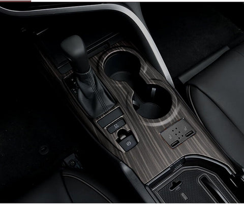 ABS Carbon Fiber / Red / Blue / Wood Gear Shift Frame Console Panel Trims Cover Cup Holder Decor Decal for Toyota Camry 2018-2024