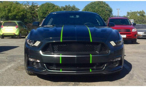 Glossy Black / Black Fluorescent Green Side Double-sided Vinyl Stripe Decal Sporty Sticker for Ford Mustang Hood Roof Rear Trunk