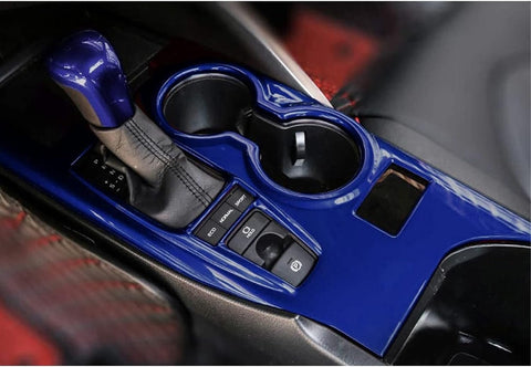 ABS Carbon Fiber / Red / Blue / Wood Gear Shift Frame Console Panel Trims Cover Cup Holder Decor Decal for Toyota Camry 2018-2024