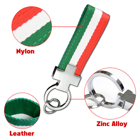 1x Flag Stripe Nylon Band w/ Inner Leather Key Fob Chain Keychain Ring For Audi BMW Mercedes Porsche etc Germany/M-colored/Italian Flag