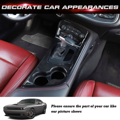 Car Interior Gear Shift Panel Cover Trim Accessories Decoration, Carbon Fiber Pattern, Compatible with Dodge Challenger 2015-up