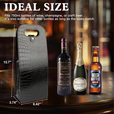 2-Bottle Leather Wine Tote Bag Protector Champagne Gift Bag with Handle For Gift