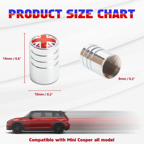 Set Union Jack Antenna w/Chrome Tire Valve Stem Caps Dust Cover For Mini Cooper