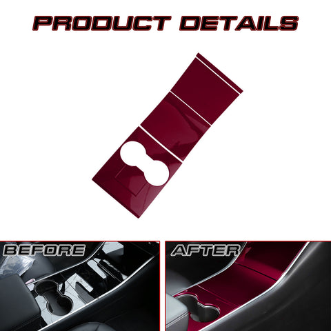 Carbon Fiber Pattern / Red ABS Chrome Plating / White ABS Chrome Plating Center Console Cup Holder Panel Trim for Tesla Model 3 2017-2020