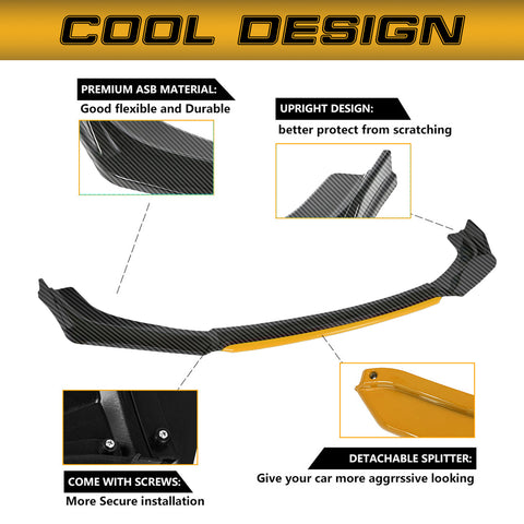 Xotic Tech Front Bumper Lip Chin Spoiler Splitter Diffuser Protector Body Kit Compatible with Honda Accord Civic or Volkswagen MK5 MK6 MK7 or Kia Optima or Mitsubishi Lancer, 4pcs