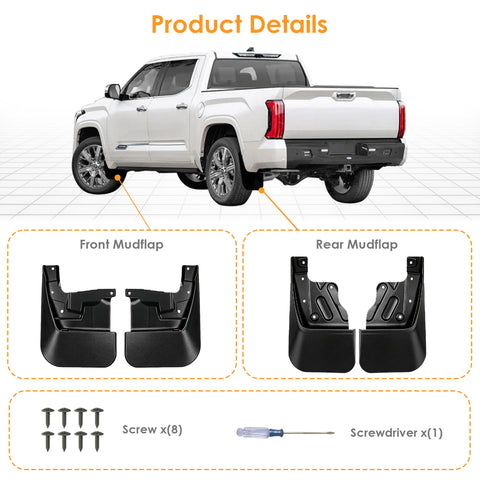 x xotic tech Mud Flaps Splash Guard Compatible with Toyota Tundra 2022-2026 Front & Rear Mudguards Fender Flare Dirt Slush Trap Protector Set Pickup Truck Accessories(4PCS)