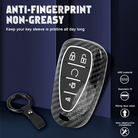 Carbon Fiber Style Smart Key Fob Case Cover w/Chain For Ford Chevy Camaro Malibu