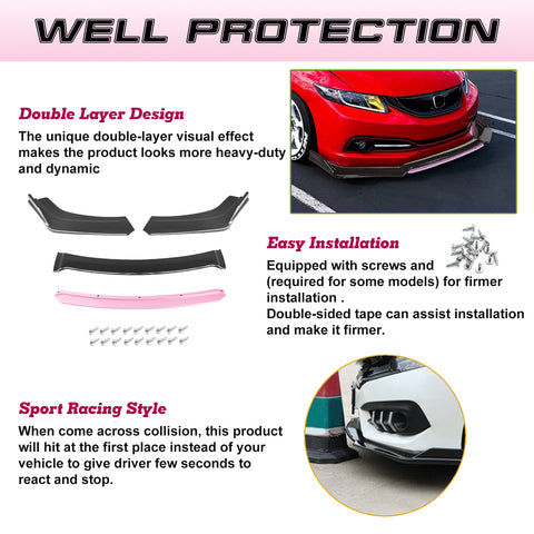 Xotic Tech Front Bumper Lip Chin Spoiler Splitter Diffuser Protector Body Kit Compatible with Honda Accord Civic or Volkswagen MK5 MK6 MK7 or Kia Optima or Mitsubishi Lancer, 4pcs