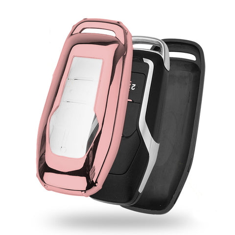 Rose Gold TPU Key Fob Shell Full Cover Case w/Keychain, Compatible with Ford Fusion Mustang