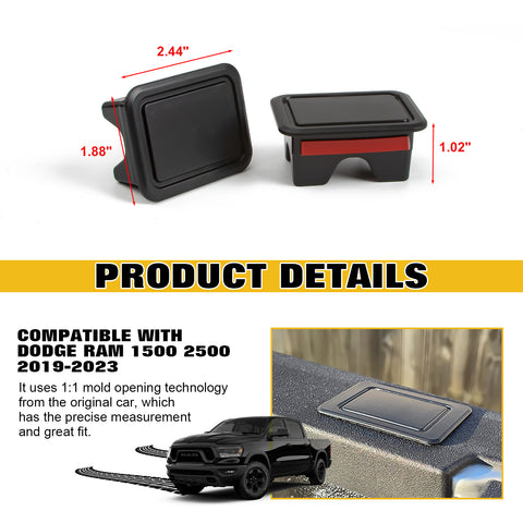2pcs Rear Truck Tonneau Bed Rail Stake Pocket Covers Dodge Ram 1500 2500 2019-up