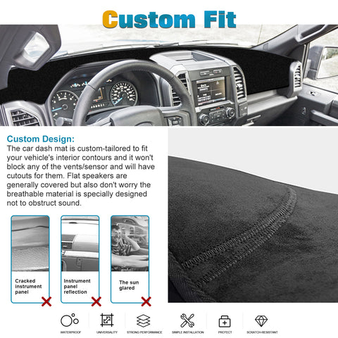 Pre-cut Suede Dashboard Carpet Pad Cover Sun Protector For Ford F150 15-2020