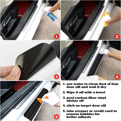 3D/4D Carbon Fiber Texture Door Sill Vinly Scratch Protection Cover Sticker