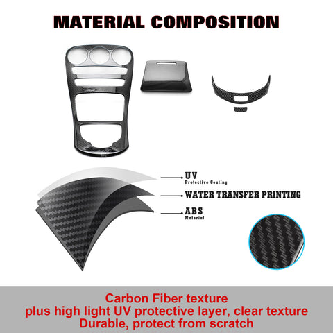 Carbon Fiber Black Gear Shift Panel Armrest Box Button Cover For Benz W205 W253