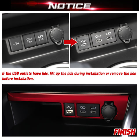 x xotic tech Front Cigarette Lighter Socket USB Outlet Panel Cover Trim Car Accessories Compatible with Toyota Highlander XLE LE L XSE Limited Platinum 2020-up
