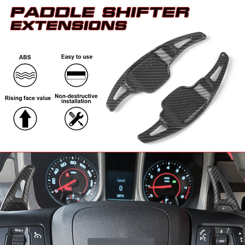 Carbon Fiber Black Steering Paddle Shifter Extension For Chevy Camaro 2012-2015