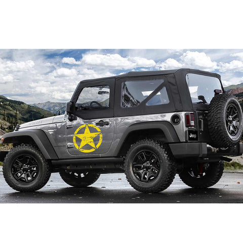 For Jeep Front Hood Sticker - Black/ White/ Yellow Army Military Star Vinyl Graphic Decal for Car Body Trunk Side Fender Door Bumper