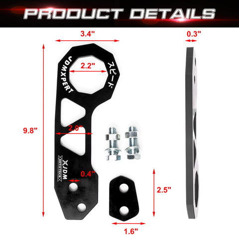 Black Bolt-on Aluminum Alloy JDM Racing Style Car Rear Tow Hook Kit Universal
